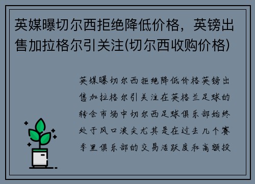 英媒曝切尔西拒绝降低价格，英镑出售加拉格尔引关注(切尔西收购价格)