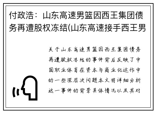 付政浩：山东高速男篮因西王集团债务再遭股权冻结(山东高速接手西王男篮)